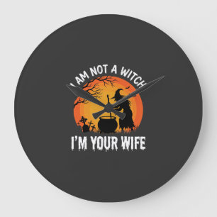 Funny Halloween Witch Wife Cauldron Design Large Clock