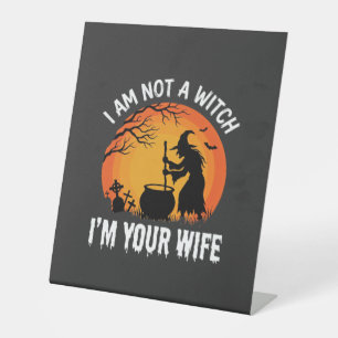 Funny Halloween Witch Wife Cauldron Design Pedestal Sign