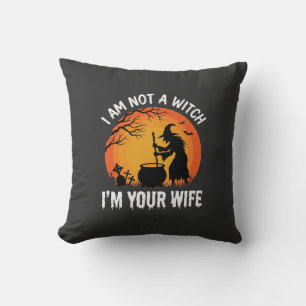 Funny Halloween Witch Wife Cauldron Design Throw Pillow