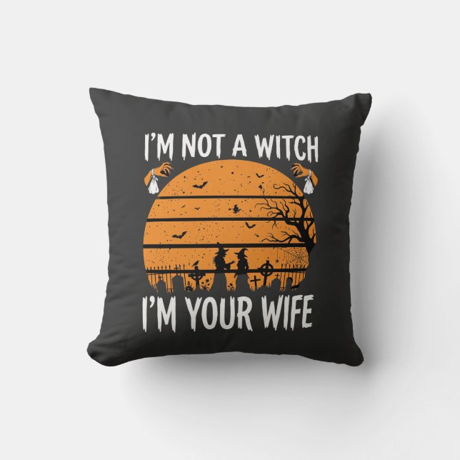 Funny Halloween Witch Wife Graveyard Design Throw Pillow (Front)