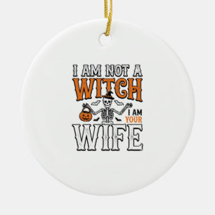 Funny Halloween Witch Wife Skeleton Vintage Shirt Ceramic Ornament