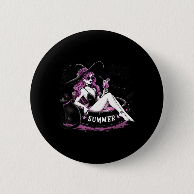 Funny Halloween Witch Witchy Cat Womens 2 Inch Round Button (Front)