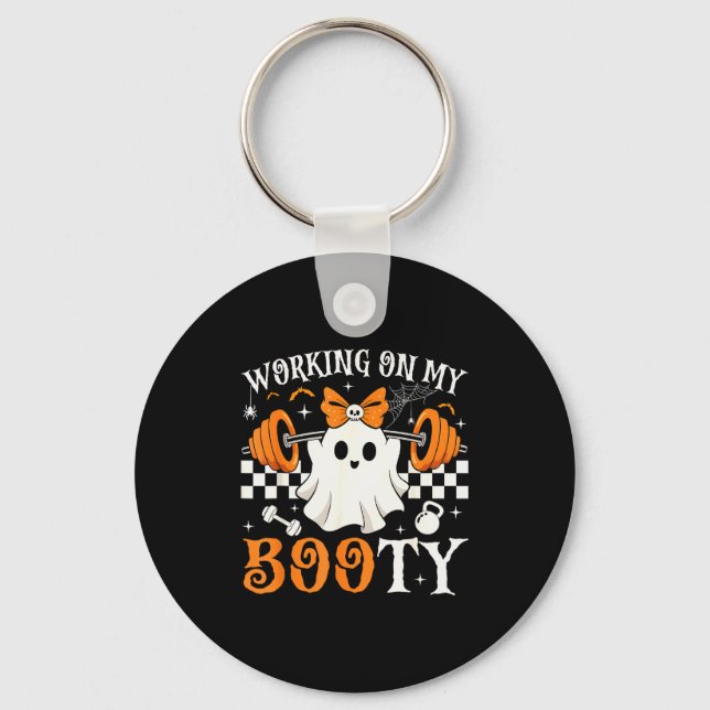 Funny Halloween Working On My Booty Boo-ty Gym Gho Keychain (Front)