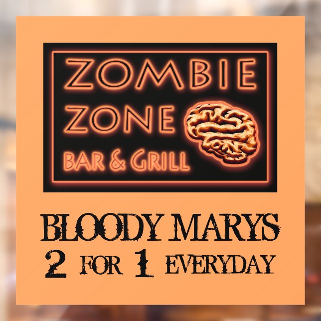 Funny Halloween Zombie Zone Bloody Marys Window Cling (Sheet 2)