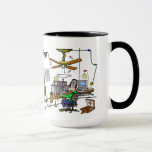 Funny Ham Cave Ham Radio Mug  Customize It!<br><div class="desc">Here's a humourous look at a Ham's Shack that is built and put together with love. A little messy, but, hey... .. Aren't they all? You can interpret this as a Home Brew Shack or just a messy Ham Radio Shack. Look closely! There's a lot going on in this room!...</div>