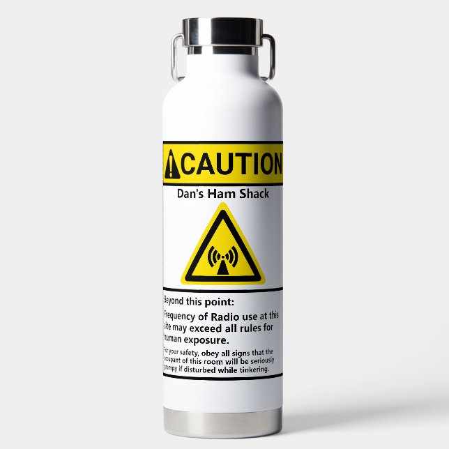 Funny Ham Shack Caution Radio Operator Water Bottle (Front)