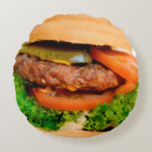 Funny Hamburger Cheeseburger All Over Print Food Round Pillow