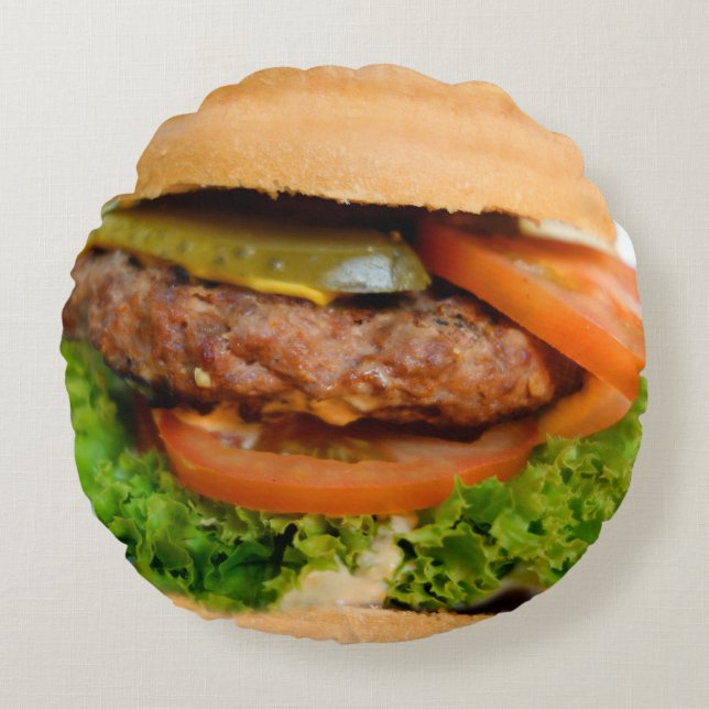 Funny Hamburger Cheeseburger All Over Print Food Round Pillow (Front)