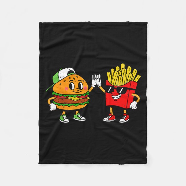 Funny Hamburger French Fries Combo Snacks Fast Foo Fleece Blanket (Front)