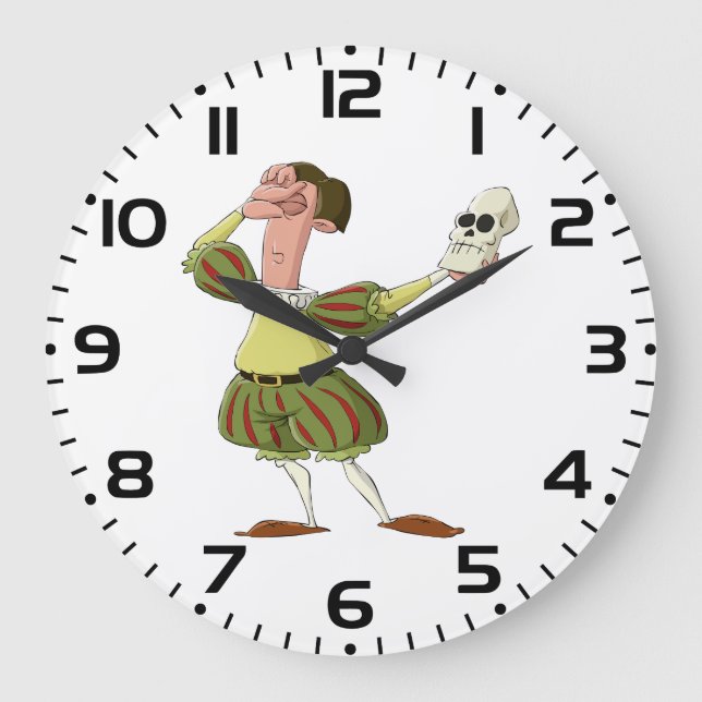 Funny Hamlet Shakespeare Actor Holding Skull Large Clock (Front)