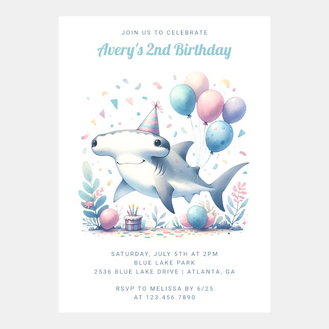 Funny Hammerhead Shark Birthday Invitation (Front)