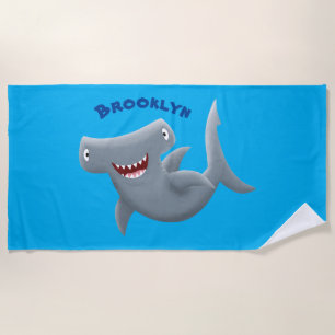 Funny Hammerhead shark cartoon personalized Beach Towel