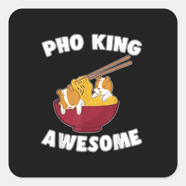 Funny Hamster Eat Pho Noodles Square Sticker (Front)