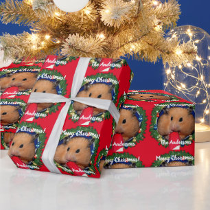 Funny Hamster Eating Candy Cane Wrapping Paper