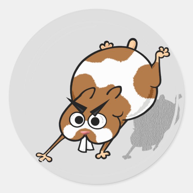 FUNNY HAMSTER IN HAMSTER BALL ROUND STICKERS (Front)