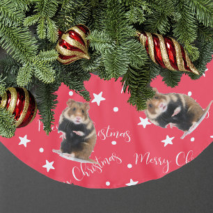 Funny Hamster Photo Red Christmas Brushed Polyester Tree Skirt