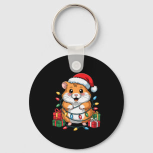 Funny Hamster Santa Hat Animals Lovers Ugly Christ Keychain