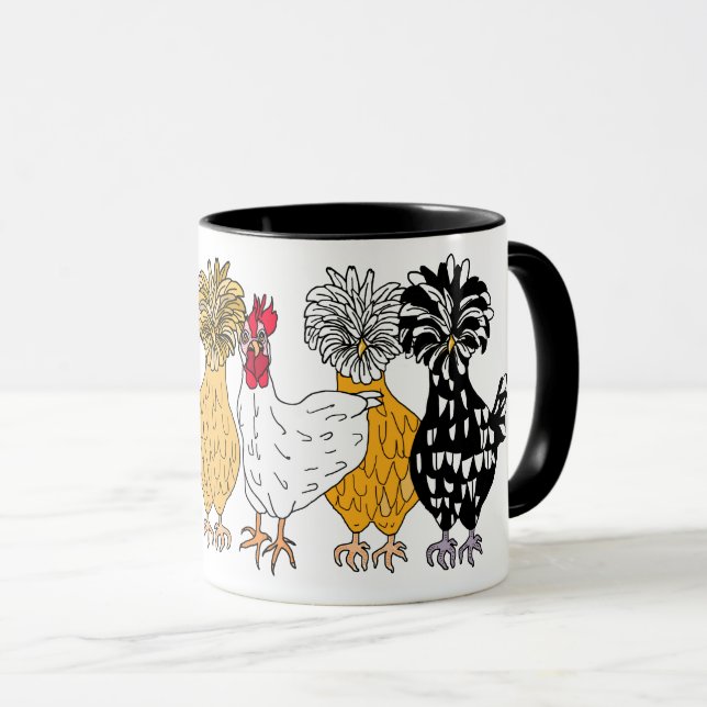  Funny Hand drawn Cartoon Chickens Mug (Front Right)