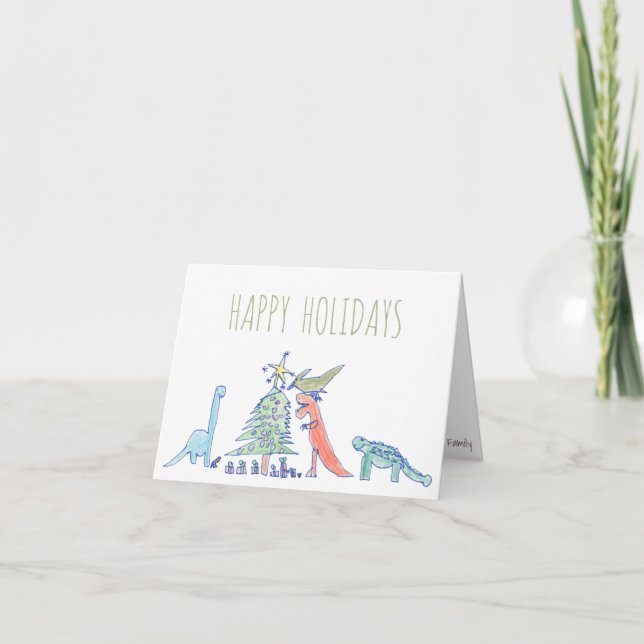Funny Hand Drawn Dinosaur T-Rex Christmas Holiday Card (Front)