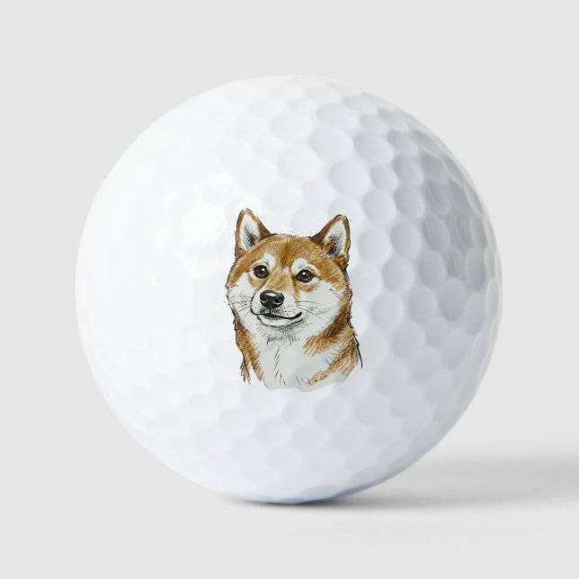 Funny hand drawn Shiba Inu Valentine's Day Art Golf Balls (Front)