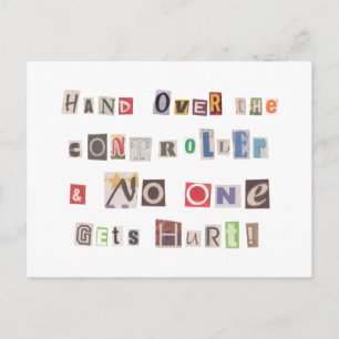 Funny Hand Over the Controller Ransom Note Collage Postcard