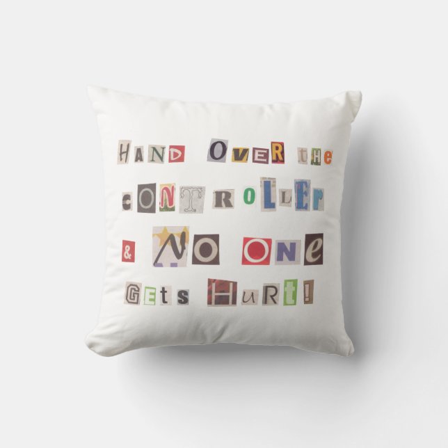 Funny Hand Over the Controller Ransom Note Collage Throw Pillow (Front)