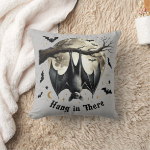 Funny Hang in There Vintage Bat Halloween Throw Pillow