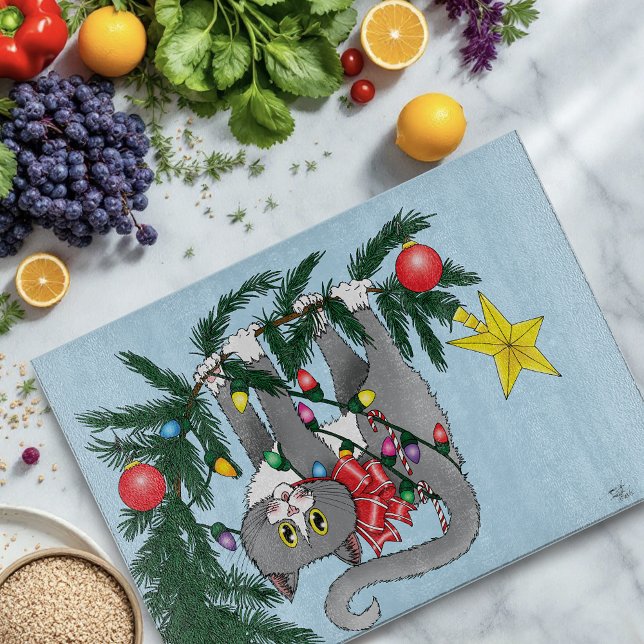 Funny Hanging Christmas Tree Cat Cutting Board (Creator Uploaded)