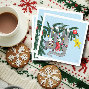 Funny Hanging Christmas Tree Cat Napkin
