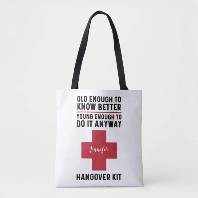 Funny Hangover Kit Personalized Tote Bag (Front)