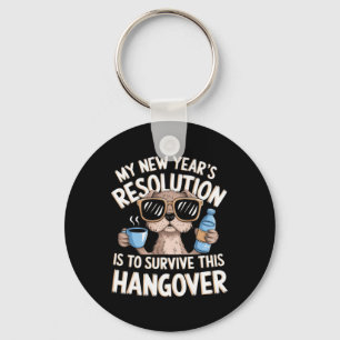 Funny Hangover Survival Dog New Year's Resolution  Keychain