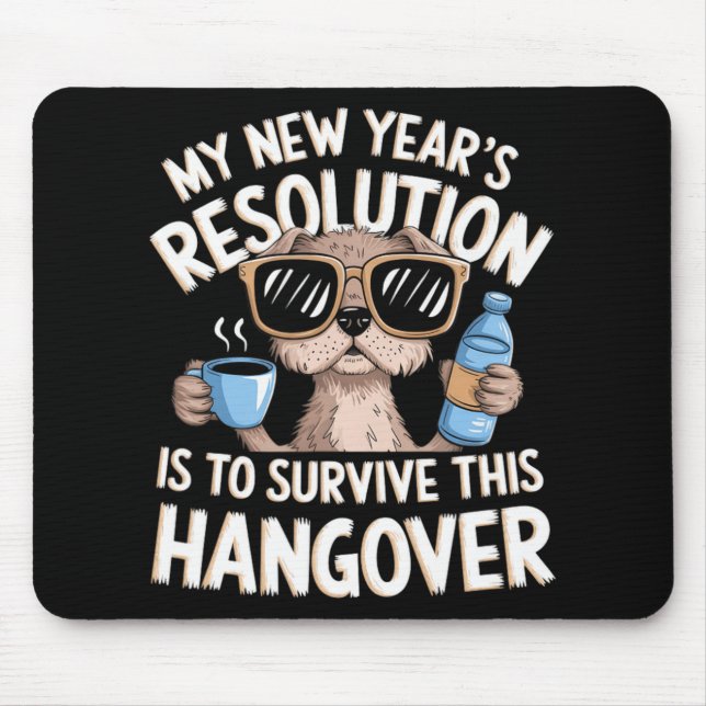 Funny Hangover Survival Dog New Year's Resolution  Mouse Pad (Front)
