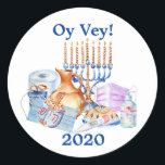 Funny Hanukkah Covid Watercolor Quarantine 2020 Classic Round Sticker<br><div class="desc">This design was created though digital art. It may be personalized in the area provided or customizing by changing the photo or added your own words. Contact me at colorflowcreations@gmail.com if you with to have this design on another product. Purchase my original abstract acrylic painting for sale at www.etsy.com/shop/colorflowart. See...</div>
