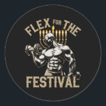 Funny Hanukkah Jewish Gym Workout Flex Festival  Classic Round Sticker<br><div class="desc">Funny Hanukkah Jewish Gym Workout Flex Festival</div>