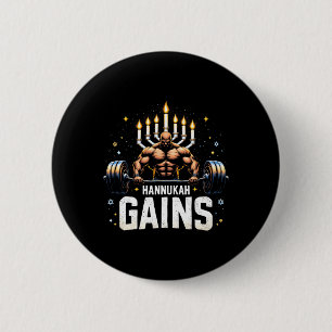 Funny Hanukkah Jewish Gym Workout Hannukah Gains 2 Inch Round Button