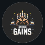 Funny Hanukkah Jewish Gym Workout Hannukah Gains  Classic Round Sticker<br><div class="desc">Funny Hanukkah Jewish Gym Workout Hannukah Gains</div>