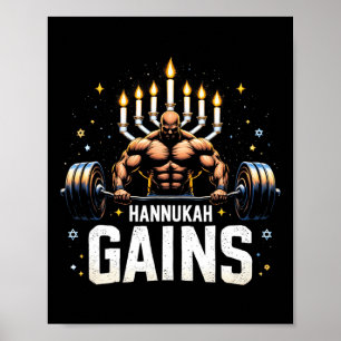 Funny Hanukkah Jewish Gym Workout Hannukah Gains Poster