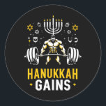 Funny Hanukkah Jewish Gym Workout Hanukkah Gains 1 Classic Round Sticker<br><div class="desc">Funny Hanukkah Jewish Gym Workout Hanukkah Gains 1</div>