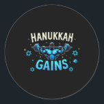 Funny Hanukkah Jewish Gym Workout Hanukkah Gains  Classic Round Sticker<br><div class="desc">Funny Hanukkah Jewish Gym Workout Hanukkah Gains</div>