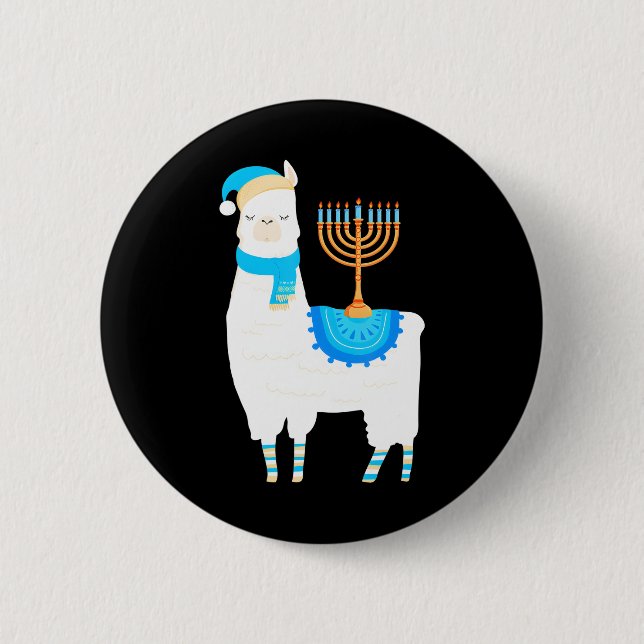 Funny Hanukkah Llama For Alpaka Lovers On 2 Inch Round Button (Front)