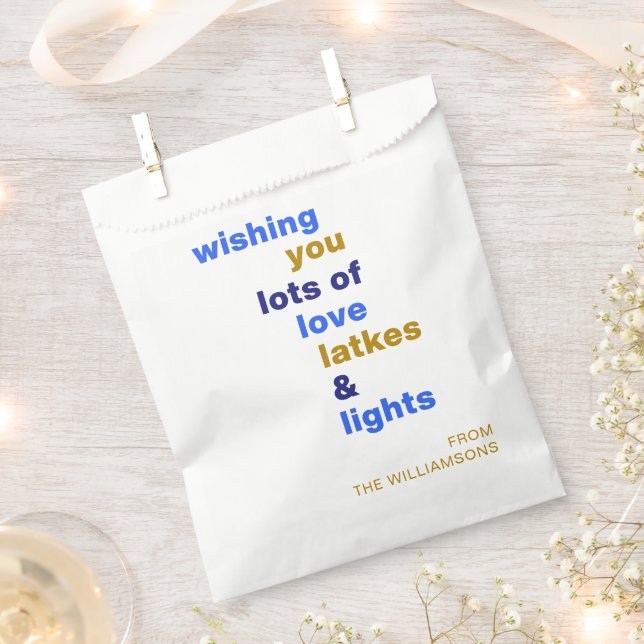 Funny Hanukkah Love Latkes Lights Blue Custom Favour Bag (Clipped)