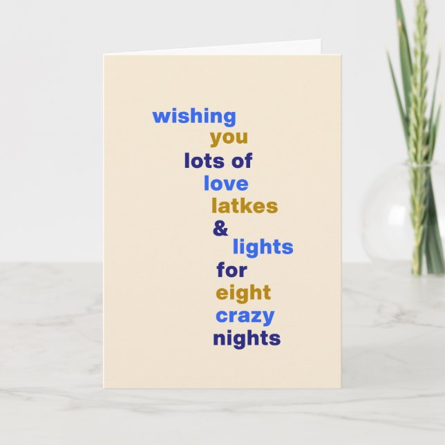 Funny Hanukkah Love Latkes Lights Blue Custom Holiday Card (Front)