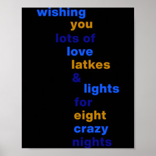 Funny Hanukkah Love Latkes Lights In Blue  Poster