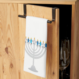 Funny Hanukkah menorah and candles Kitchen Towel