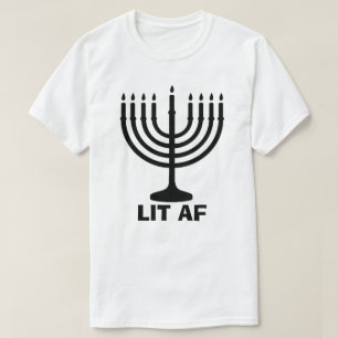 Funny Hanukkah Menorah Chanukah LIT AF Holiday T-Shirt