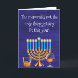 Funny Hanukkah Menorah Cocktails Drinking Holiday Card<br><div class="desc">This design was created from my one-of-a-kind fluid acrylic painting. It may be personalized by clicking the customize button and changing the name, initials or words. You may also change the text colour and style or delete the text for an image only design. Contact me at colorflowcreations@gmail.com if you with...</div>