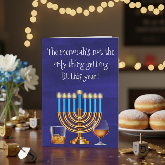Funny Hanukkah Menorah Cocktails Drinking Holiday Card (Creator Uploaded)