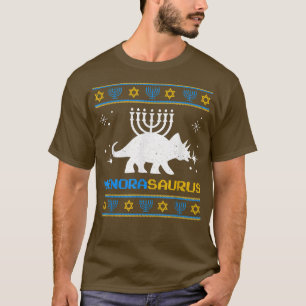Funny Hanukkah Menorah Saurus Dinosaur Pun Jewish T-Shirt