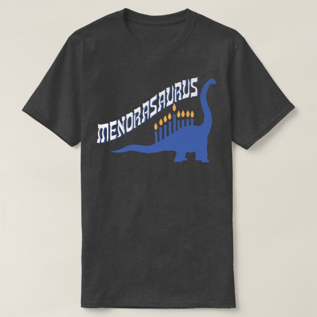 Funny Hanukkah Menorasaurus Brachiosaurus & Menora T-Shirt (Design Front)