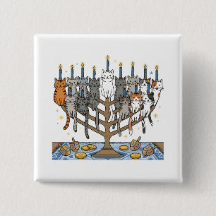 Funny Hanukkah Meowzel Cats Menorah 2 Inch Square Button